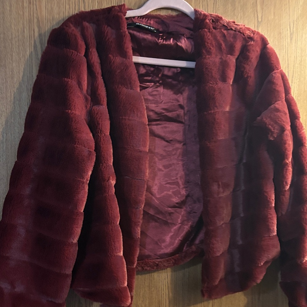 Allegra K Burgundy Teddy Jacket